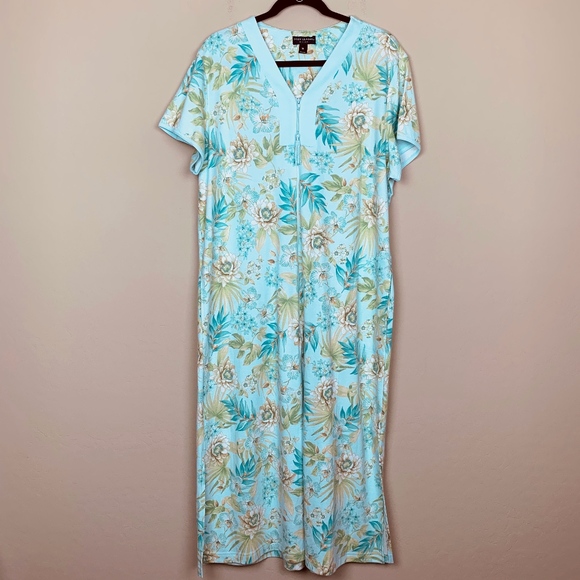 Miss Elaine Womens Micro Terry Floral Print Zip Robe Watercolor Choose Size New